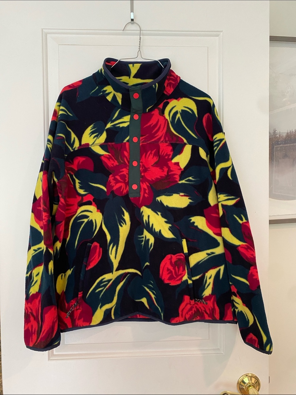 Burton Fleece Jacket with Red, Yellow, Navy and Teal Floral Print